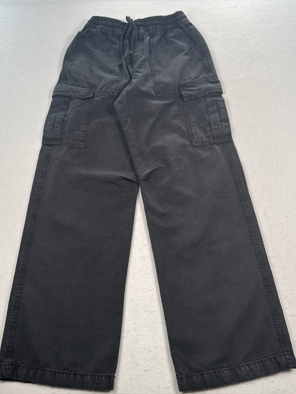Aerie Village Cargo Wide Leg Pants Women's XXS Charcoal Elastic Drawstring Waist